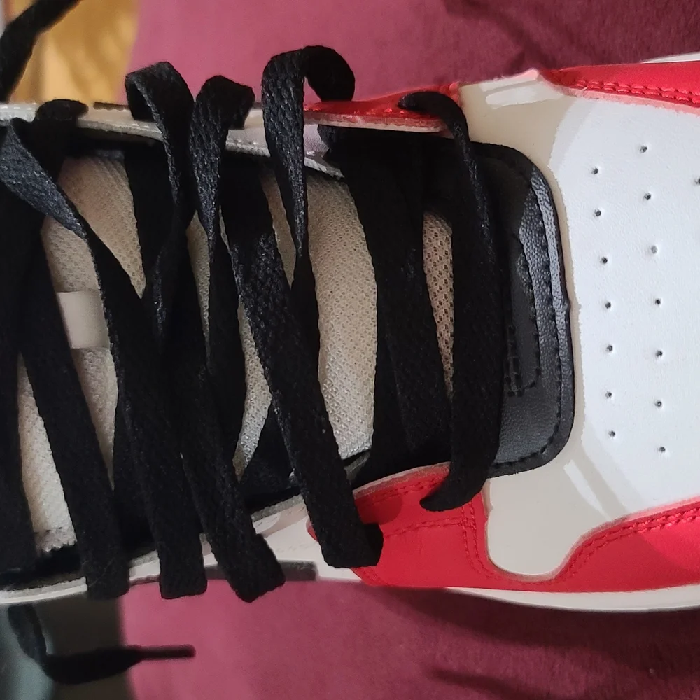 Off-White Red and White Sneakers with High-Top Design - Picture 6 of 7